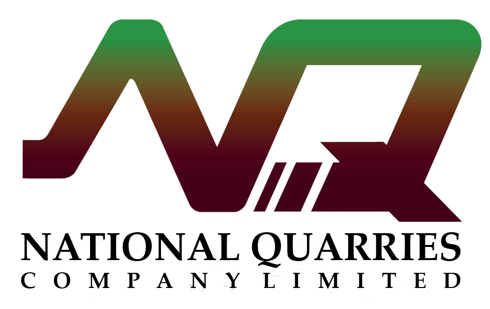 A modernized logo design for National Quarries Company Limited, featuring a stylized "NQ" in a green-to-maroon gradient with three vertical lines.