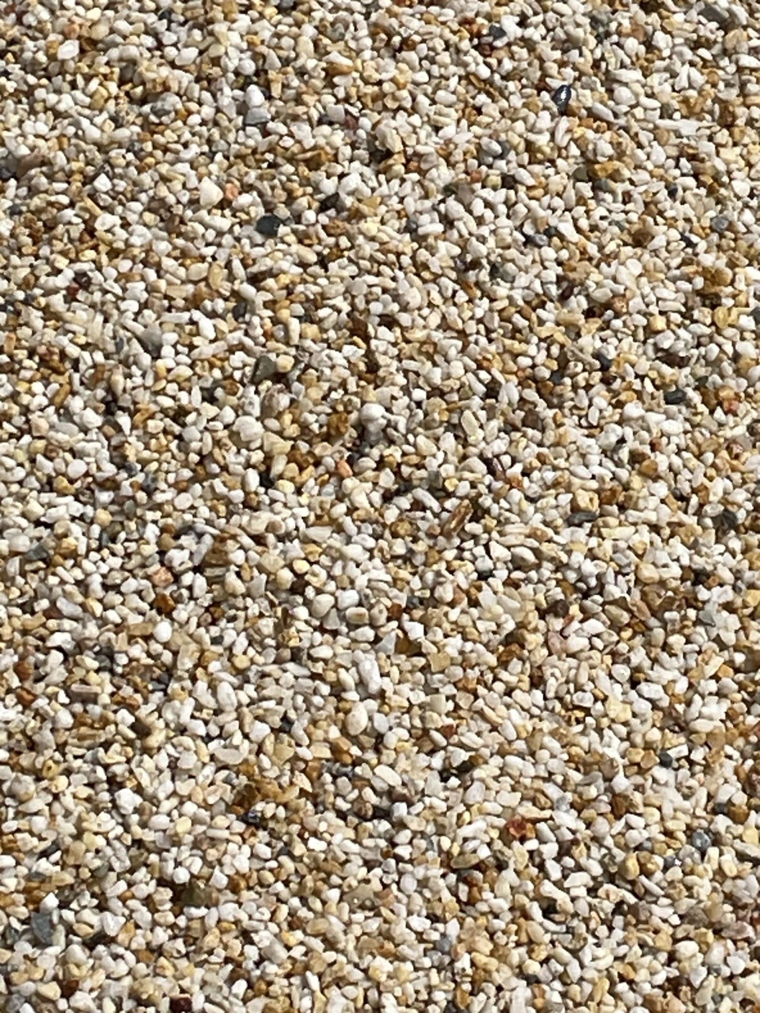 A dense layer of fine, multicolored gravel stones.